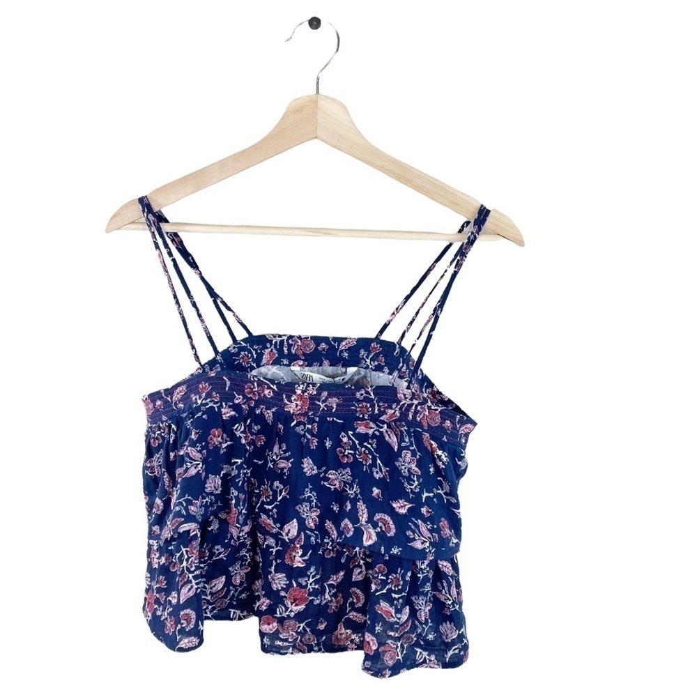 Zara Cropped Floral Tank Top NWOT Blue Size Small